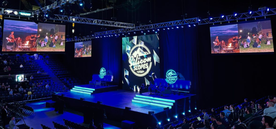 A photo of the main stage at the Silicon Slopes Summit, where keynote speakers and prominent presentations take place