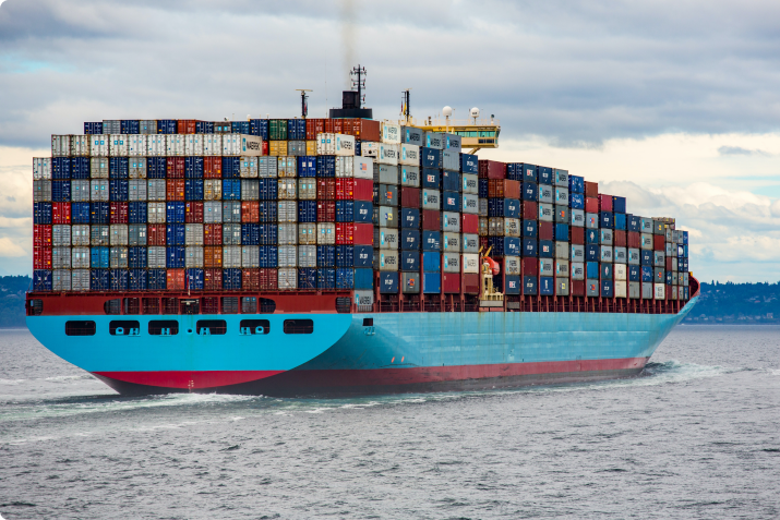 A photo of a container ship in the sea