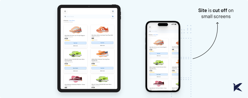 Comparison of UX/UI Design between tablet and smaller device screens, highlighting lack of customization for smaller screens.